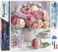 Produktbild: FiguredArt DP-252 - Diamond Painting, Rosenstrau&szlig;, 5D Bild (40x50cm) mit eckigen Steinen, DIY Bastelset