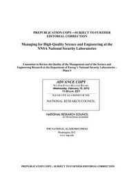 Produktbild: Managing for High-Quality Science and Engineering at the Nnsa National Security Laboratories
