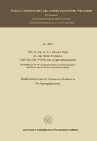 Produktbild: Merkmalanalyse f&uuml;r datenverarbeitende Fertigungsplanung