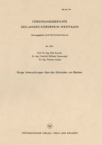 Produktbild: Einige Untersuchungen &uuml;ber das Schneiden von Blechen