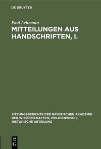 Produktbild: Mitteilungen aus Handschriften, I.