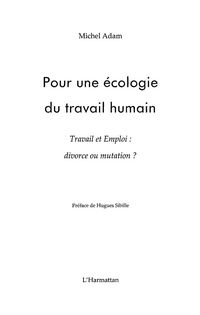 Produktbild: Pour une ecologie du travail humain - travail et emploi : d