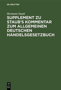 Produktbild: Supplement zu Staub's Kommentar zum Allgemeinen Deutschen Handelsgesetzbuch