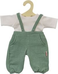 Produktbild: Puppen-Latzhose aus 100 % Bio-Baumwolle, salbeigr&uuml;n, mit wei&szlig;em T-Shirt, 2-teili