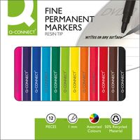 Produktbild: Q-CONNECT&reg; Permanent Marker Extra Fine, 12er Etui (schwarz, braun, dunkelrot, rot, orange, gelb, hellgr&uuml;n, gr&uuml;n,, hellblau, blau, violett, pink)
