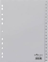Produktbild: Durable 6522 Register DIN A4 1-20 Polypropylen Grau 20 Registerbl&auml;tter gepr&auml;gte Taben 652210