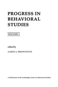 Produktbild: Progress in Behavioral Studies
