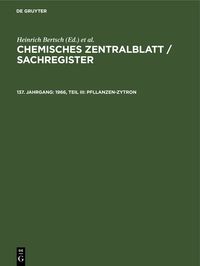 Produktbild: Chemisches Zentralblatt / Sachregister / 1966, Teil III: Pfllanzen-Zytron