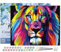 Produktbild: FiguredArt PN025-Y - Malen nach Zahlen, Pop Art L&ouml;we, Leinen-Keilrahmen (40x50cm), Malset, Paint by Numbers