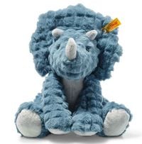Produktbild: Steiff 087806 - Dixi Triceratops, sitzend, petrol/grau, Dino, Pl&uuml;sch, 28 cm