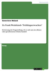 Produktbild: Zu Frank Wedekinds "Fr&uuml;hlingserwachen"