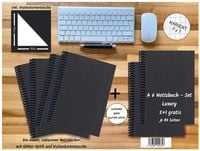 Produktbild: A 6 Notizbuch - Set, 5+1 gratis, Luxury 80 Seiten SCHWARZ ONYX GLITTER-OPTIK, kariert 7x7mm