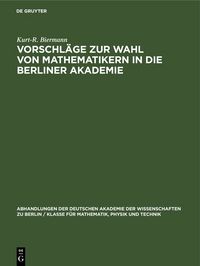 Produktbild: Vorschl&auml;ge zur Wahl von Mathematikern in die Berliner Akademie