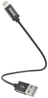 Produktbild: hama 00201578 Ladekabel, USB-A - Lightning, 0,2 m, Nylon, Schwarz