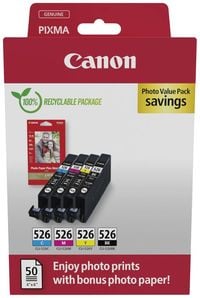 Produktbild: Canon Druckerpatrone CLI-526 BK/C/M/Y Photo Value Pack Original Kombi-Pack Schwarz, Cyan, Magenta, Gelb 4540B019