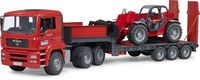 Produktbild: Bruder MAN TGA Tieflader mit Manitou Teleskoplader Fertigmodell Baufahrzeug Modell