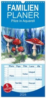 Produktbild: Familienplaner 2026 - Pilze in Aquarell mit 5 Spalten (Wandkalender, 21 x 45 cm) CALVENDO