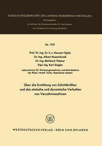 Produktbild: &Uuml;ber die Ermittlung von Schnittkr&auml;ften und das statistische und dynamische Verhalten von Verzahnmaschinen