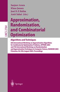 Produktbild: Approximation, Randomization, and Combinatorial Optimization. Algorithms and Techniques