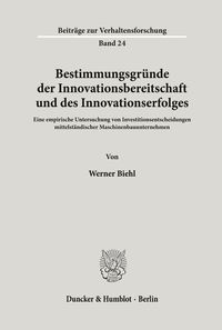 Produktbild: Bestimmungsgr&uuml;nde der Innovationsbereitschaft und des Innovationserfolges.