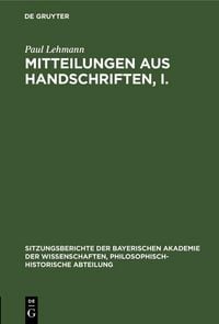 Produktbild: Mitteilungen aus Handschriften, I.