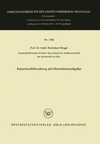 Produktbild: Exportmarktforschung als Informationsaufgabe