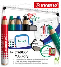 Bild vom Artikel STABILO MARKdry - 4er Pack mit Spitzer und Abwischtuch - in vier verschiedenen Farben vom Autor 