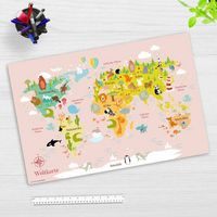 Produktbild: Cover-your-desk Schreibtischunterlage f&uuml;r Kinder Weltkarte in rosa f&uuml;r Kinder, aus hochwertigem Vinyl, 60 x 40 cm