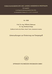 Produktbild: Untersuchungen zur Erstarrung von Tempergu&szlig;