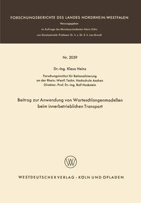 Produktbild: Beitrag zur Anwendung von Warteschlangenmodellen beim innerbetrieblichen Transport