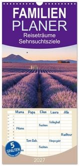Produktbild: Familienplaner 2027 - Reisetr&auml;ume - Sehnsuchtsziele rund um den Globus mit 5 Spalten (Wandkalender, 21 x 45 cm) CALVENDO