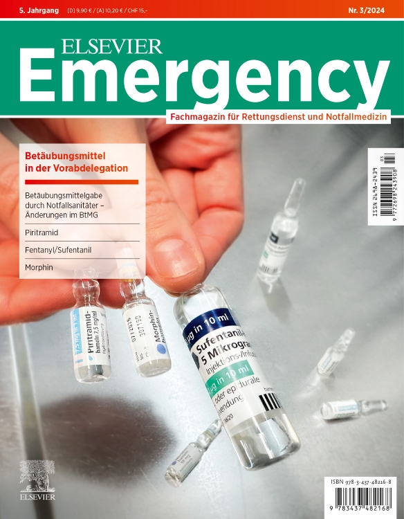 Produktbild: ELSEVIER Emergency. Bet&auml;ubungsmittel in der Vorabdelegation. 3/2024: Fachmagazin f&uuml;r Rettungsdienst und Notfallmedizin