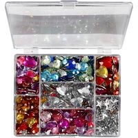 Produktbild: Creativ Company Mix aus Strasssteinen, Taler, Sterne, Herzen, D 6+7+9+10+11+12+14+16 mm, Blau, Pink, Silber, 300 Stk