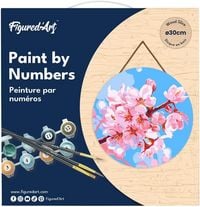 Produktbild: FiguredArt RFA012 - Malen nach Zahlen, Kirschbl&uuml;te, Holzscheibe (30cm), Malset, Paint by Numbers