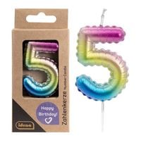 Produktbild: Idena Zahlenkerze 5 Regenbogen metallic