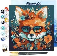 Produktbild: FiguredArt SFA109-Y - Mini Malen nach Zahlen, Fantasie Fuchs mit Blumen, Leinwand-Keilrahmen 20x20cm, DIY Bastelset, Paint by Numbers