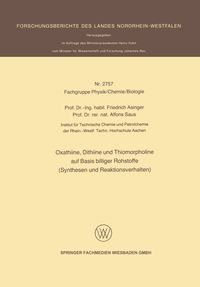 Produktbild: Oxathiine, Dithiine und Thiomorpholine auf Basis billiger Rohstoffe (Synthesen und Reaktionsverhalten)