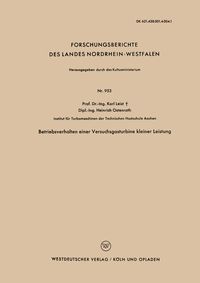 Produktbild: Betriebsverhalten einer Versuchsgasturbine kleiner Leistung