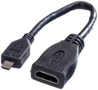 Produktbild: Value HDMI Anschlusskabel HDMI-A Buchse, HDMI-Micro-D Stecker 0.15 m Schwarz 11.99.5584 Geschirmt HDMI-Kabel