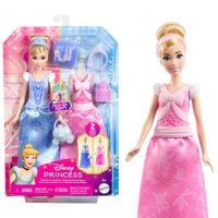 Produktbild: Disney Princess 2-in-1-Geschichten Cinderella-Modepuppe mit 2 Oberteilen zum Anklipsen, 2 Röcken und 9 Accessoires