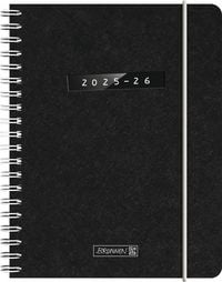 Produktbild: BRUNNEN Schülerkalender (2025/2026) "Monochrome", 2 Seiten = 1 Woche, A6, 208 Seiten, Naturkarton-Umschlag, schwarz