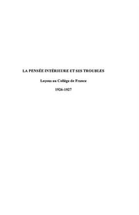 Produktbild: Pensee interieur et ses troubles