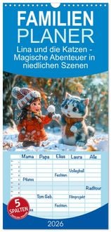Produktbild: Familienplaner 2026 - Lina und die Katzen - Magische Abenteuer in niedlichen Szenen mit 5 Spalten (Wandkalender, 21 x 45 cm) CALVENDO