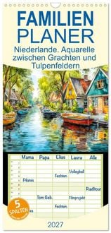 Produktbild: Familienplaner 2027 - Niederlande. Aquarelle zwischen Grachten und Tulpenfeldern mit 5 Spalten (Wandkalender, 21 x 45 cm) CALVENDO