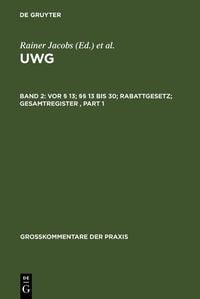 Produktbild: Vor &sect; 13; &sect;&sect; 13 bis 30; Rabattgesetz; Gesamtregister