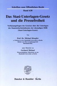 Produktbild: Das Stasi-Unterlagen-Gesetz und die Pressefreiheit.