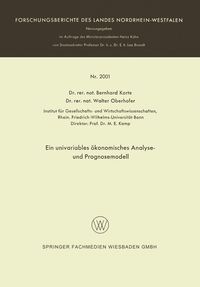 Produktbild: Ein univariables &ouml;konomisches Analyse- und Prognosemodell