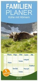 Produktbild: Familienplaner 2027 - K&uuml;he mit H&ouml;rnern mit 5 Spalten (Wandkalender, 21 x 45 cm) CALVENDO