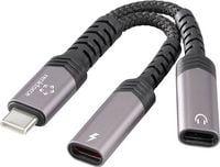 Produktbild: Renkforce USB-C&reg;, Audio Adapterkabel [1x USB-C&reg; Stecker - 2x USB-C&reg; Buchse, USB-C&reg; Buchse (Power Delivery)] USB-C&reg; Audio+Charge