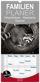 Produktbild: Familienplaner 2026 - Waschb&auml;ren - Maskierte Gauner mit 5 Spalten (Wandkalender, 21 x 45 cm) CALVENDO